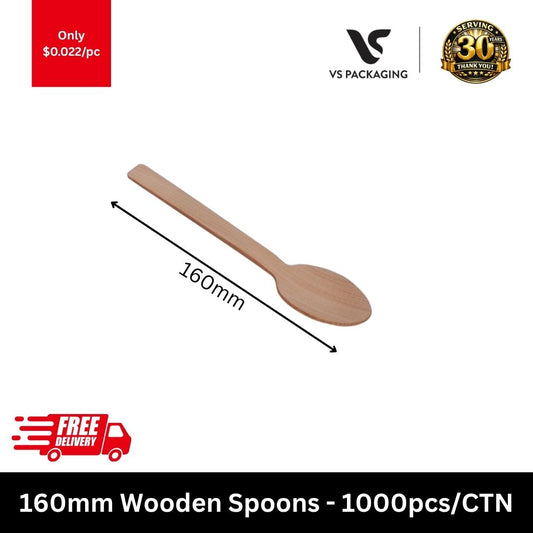 160mm eco friendly wooden spoons coated disposable cutlery bulk 1000pcs carton Australia