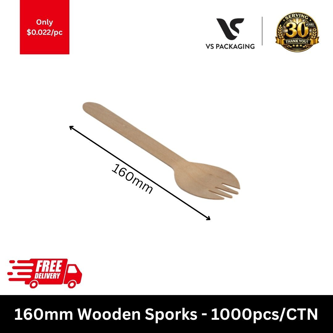 160mm eco friendly wooden sporks coated disposable cutlery bulk 1000pcs carton Australia