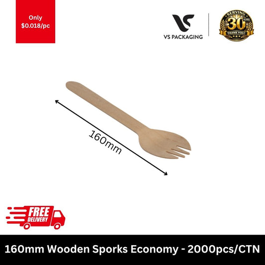 160mm economy wooden sporks eco friendly bulk 2000pcs compostable birch cutlery Australia