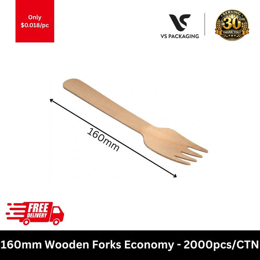 160mm economy wooden forks eco friendly bulk 2000pcs biodegradable birch cutlery Australia