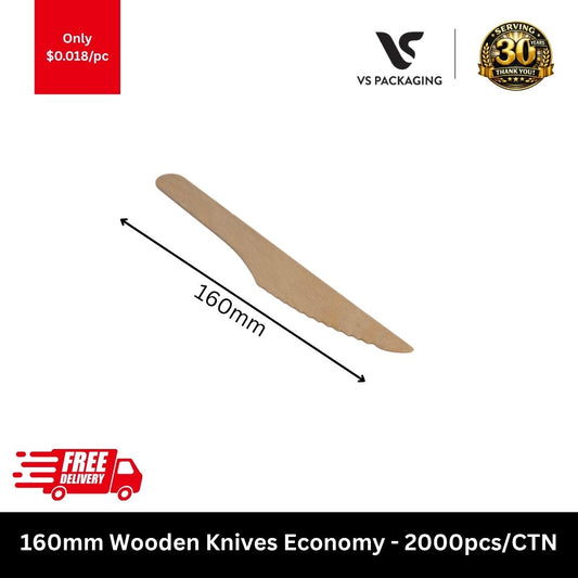 160mm economy wooden knives eco friendly bulk 2000pcs serrated biodegradable birch cutlery Australia
