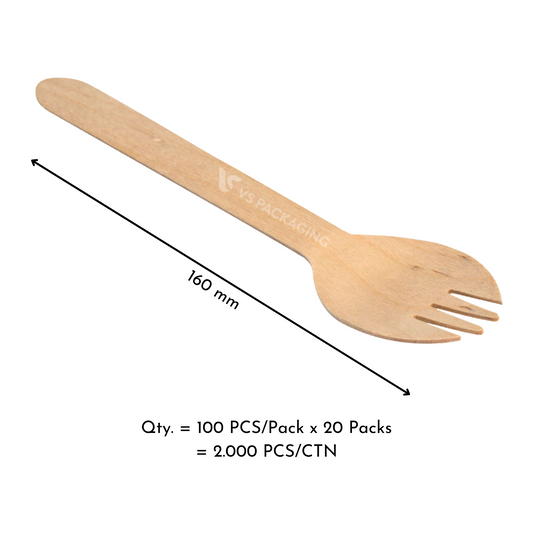 160mm Economy Wooden Sporks – Compostable Biodegradable Birch Cutlery – VS Packaging