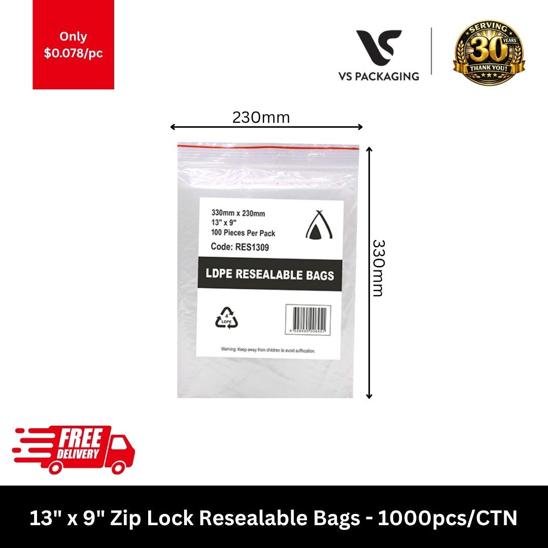 13 x 9 inch clear zip lock resealable bags 330mm x 230mm 1000pcs carton packaging supplies