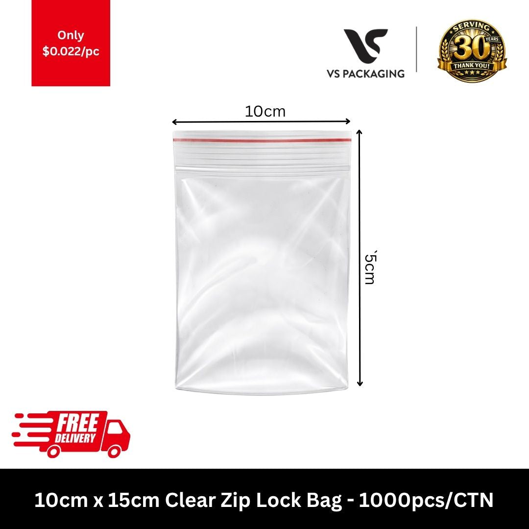 10cm x 15cm clear zip lock resealable bags 1000pcs carton packaging supplies