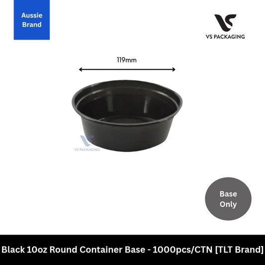 TLT Black 10oz Round Plastic Container Base - 1000pcs/CTN VS Packaging