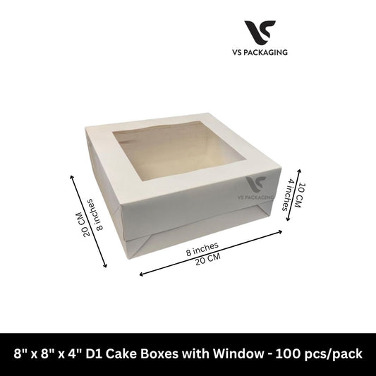 8" x 8" x 4" D1 Cake Boxes with window - 10pcs/pack VS Packaging
