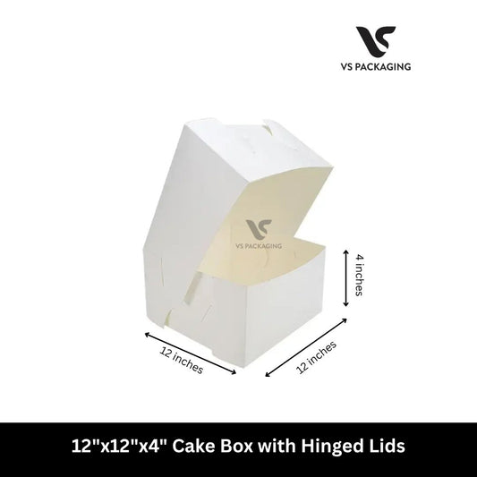 Cake Box with Hinged Lids 12"x12"x4" - 100pcs VS Packaging