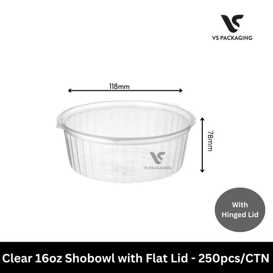 Clear 16oz PET Shobowl with Flat Lid - 250pcs/CTN VS Packaging