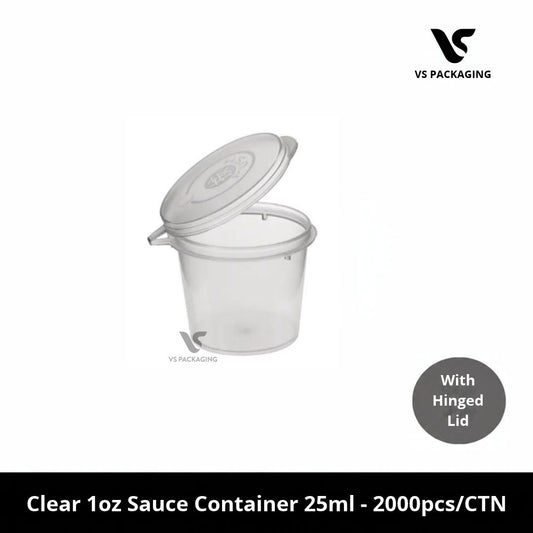 Clear Plastic Sauce Container 1oz/25ml with Hinged Lid - 2000pcs/CTN VS Packaging