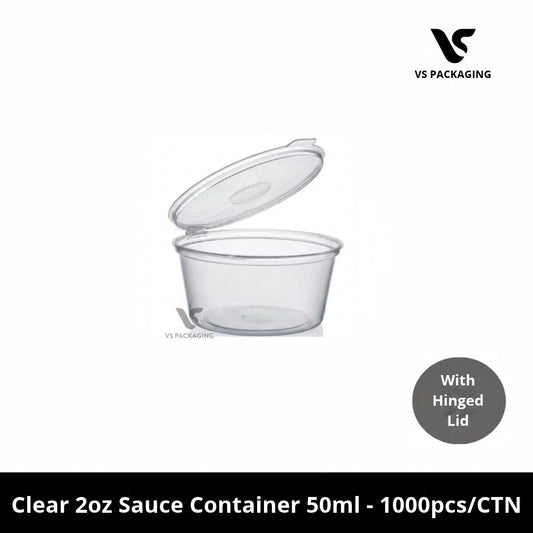Clear Plastic Sauce Container 2oz/50ml with Hinglid - 1000pcs/CTN VS Packaging