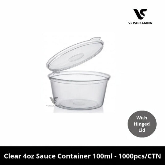 Clear Plastic Sauce Container 4oz/100ml with Hinged Lid - 1000pcs/CTN VS Packaging