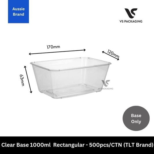 TLT Clear 1000ml Rectangular Takeaway Container Bases - 500pcs/CTN VS Packaging