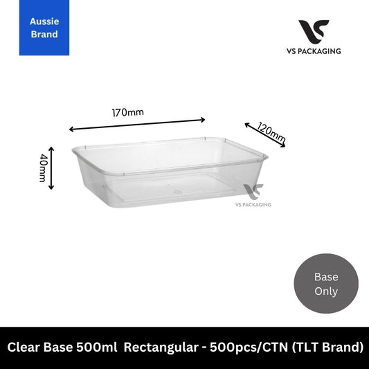 TLT Clear 500ml Rectangular Takeaway Container Bases - 500pcs/CTN VS Packaging
