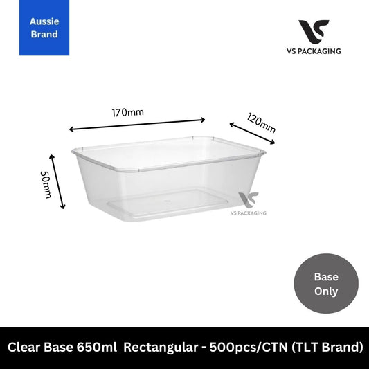 TLT Clear 650ml Rectangular Takeaway Container Bases - 500pcs/CTN VS Packaging