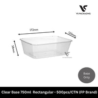 Clear Base 750ml Rectangular Takeaway Container - 500pcs/CTN (FP Brand) VS Packaging