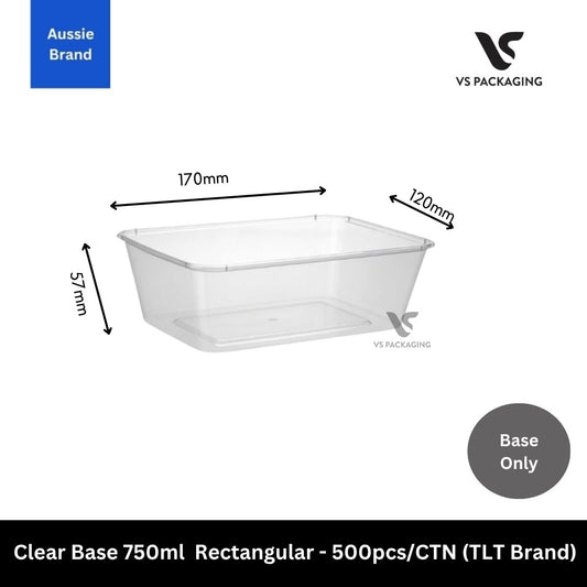 TLT Clear 750ml Rectangular Takeaway Container Bases - 500pcs/CTN VS Packaging