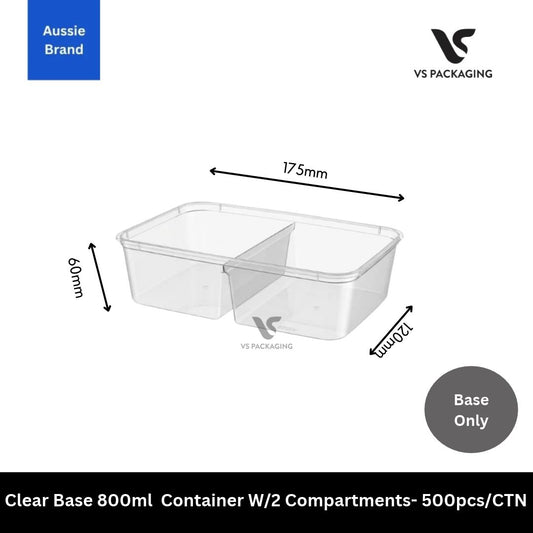 TLT Clear Base 800ml Rectangular Container W/2 Compartments - 500pcs/CTN VS Packaging