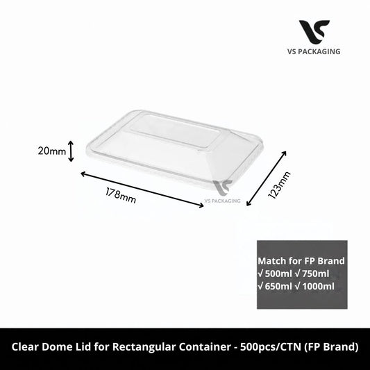 Clear Dome Lid for Rectangular Container - 500pcs/CTN (FP Brand) VS Packaging