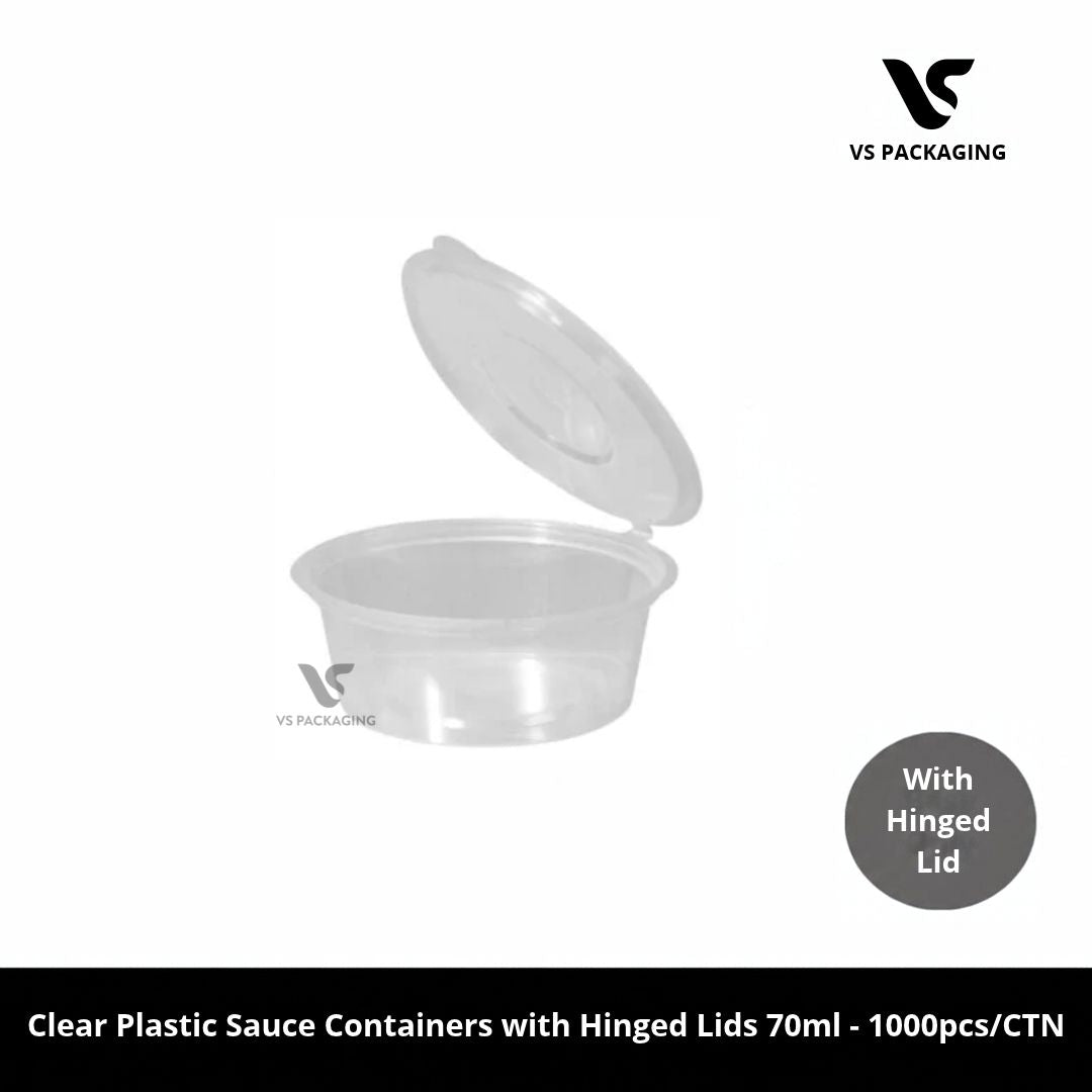 Clear Plastic Sauce Containers 70ml with Hinged Lids - 1000pcs/CTN VS Packaging
