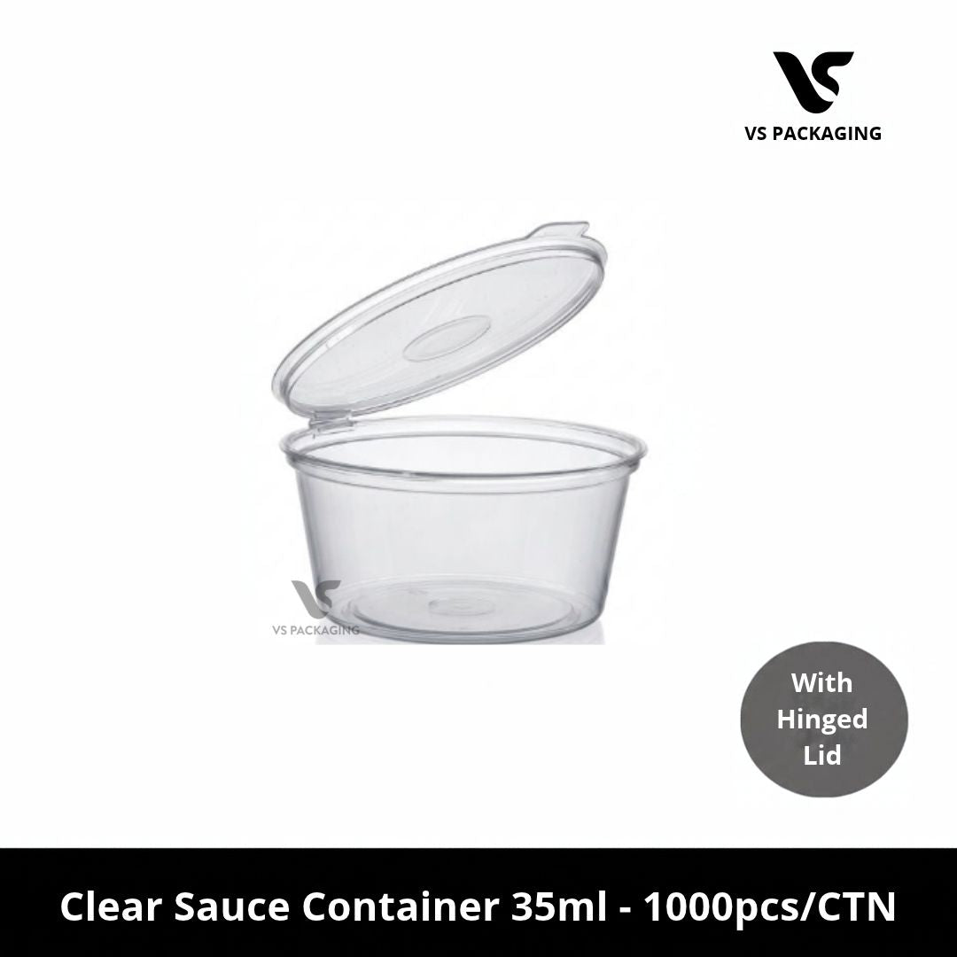 Clear Plastic Sauce Container 35ml with Hinged Lid - 1000pcs/CTN VS Packaging