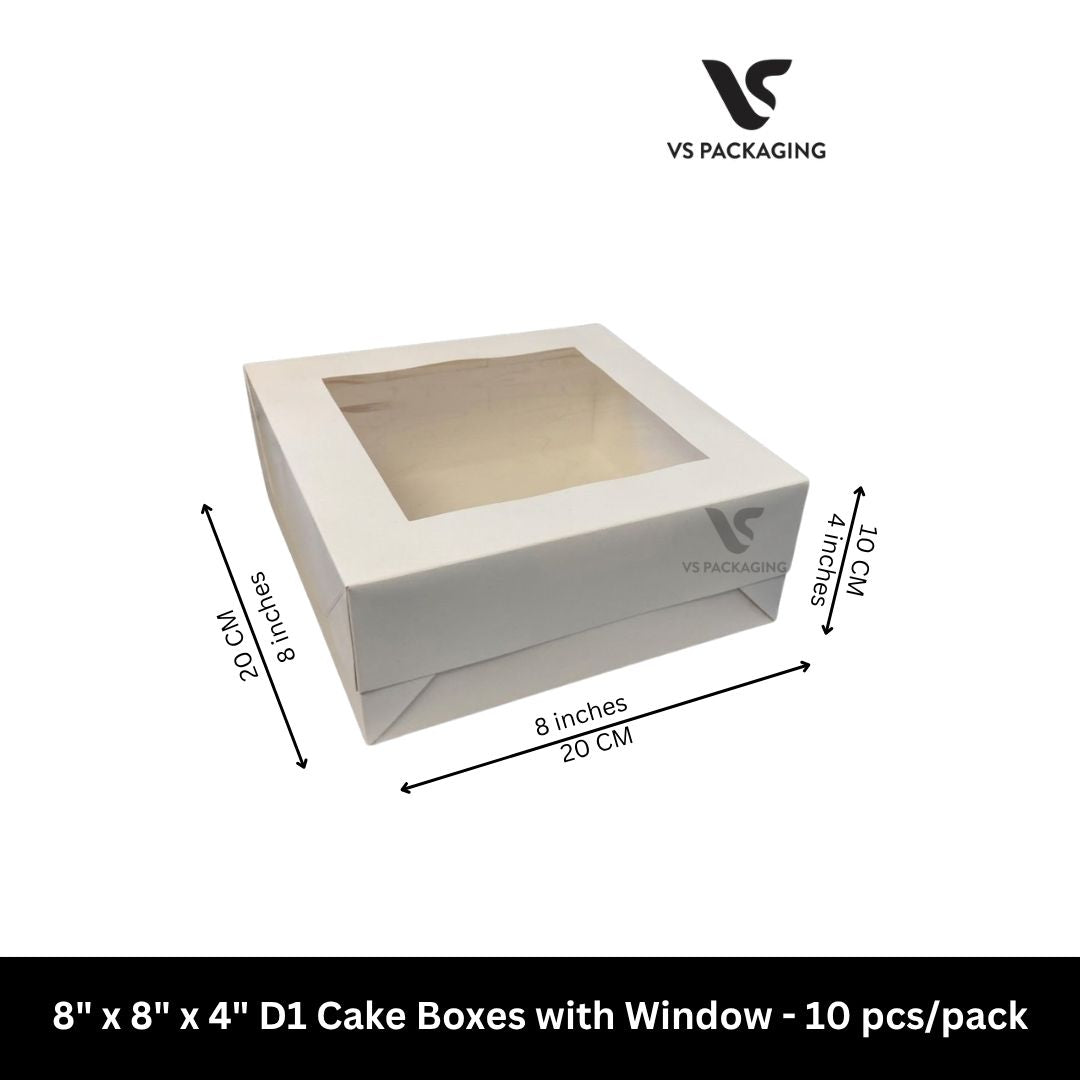 8" x 8" x 4" D1 Cake Boxes with window - 10 pcs/pack VS Packaging