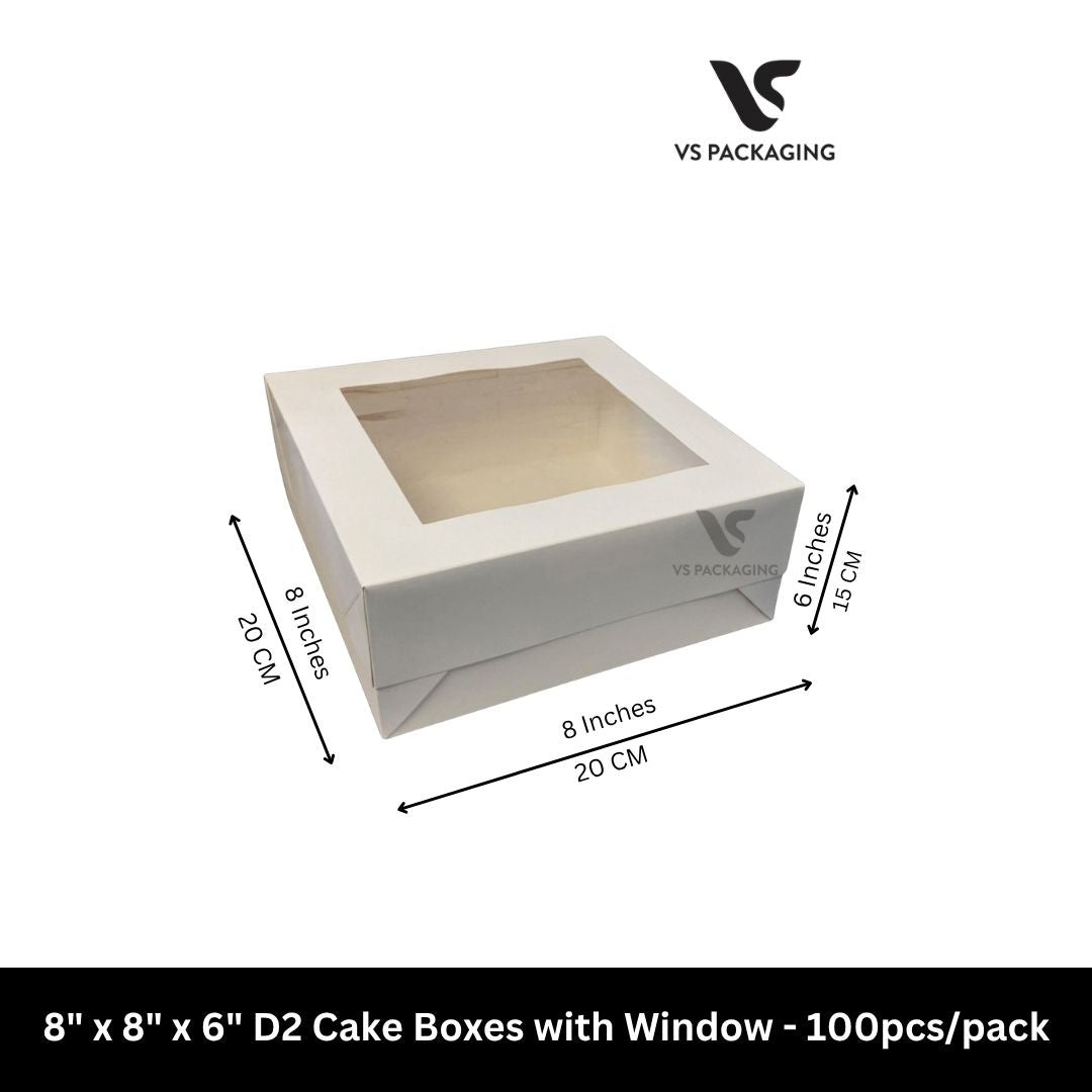 8" x 8" x 6" D2 Cake Boxes with window - 10pcs/pack VS Packaging