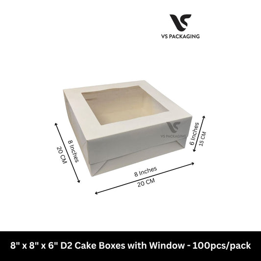 8" x 8" x 6" D2 Cake Boxes with window - 10pcs/pack VS Packaging