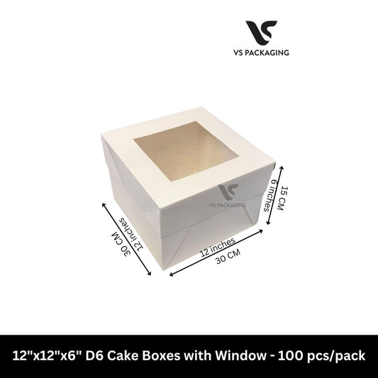 12"x12"x6" D6 Cake Boxes with window - 100pcs/pack VS Packaging