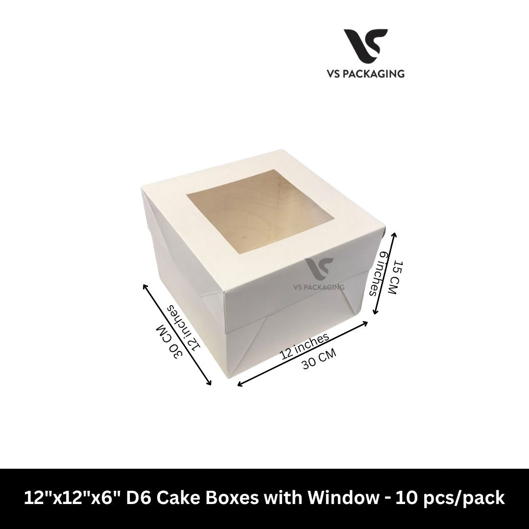 12"x12"x6" D6 Cake Boxes with window - 10 pcs/pack VS Packaging