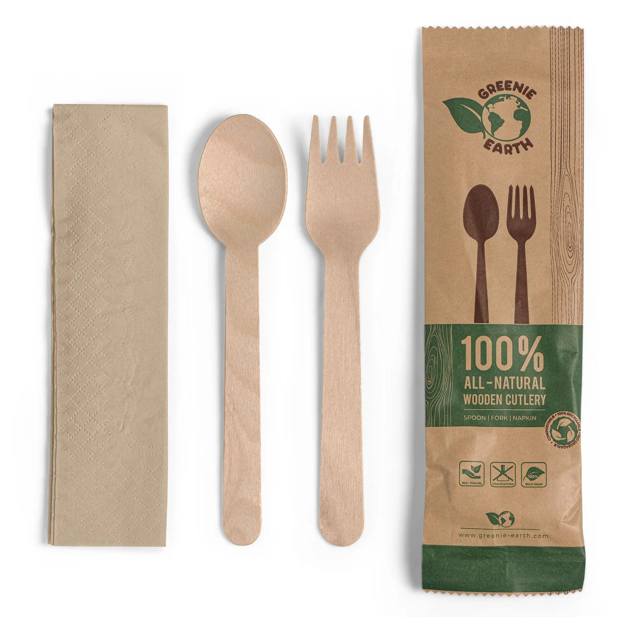 Wooden Cutlery Set – Fork, Spoon & Napkin – 160mm – Eco-Friendly – VS Packaging