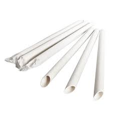 Bubble Tea Paper Straws 12.2*215mm Individually wrapped with sharp end White