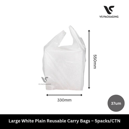 Large White Plain Reusable Carry Bags – 5packs/CTN VS Packaging