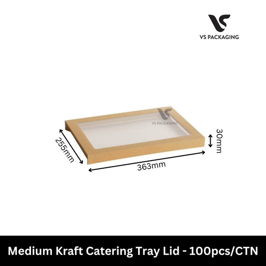 Medium Kraft Catering Tray Lid with PET Window – 100pcs/CTN VS Packaging