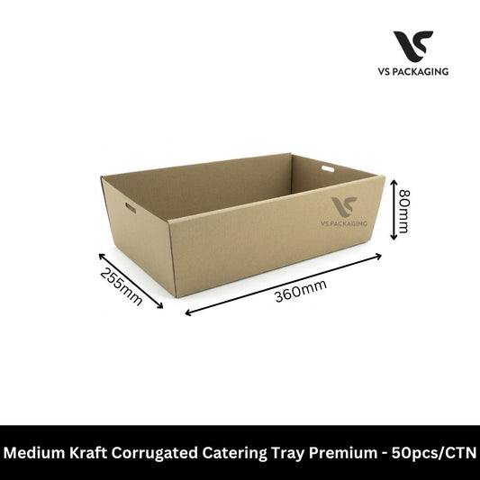 Medium Kraft Corrugated Catering Tray Premium – 50pcs/CTN VS Packaging