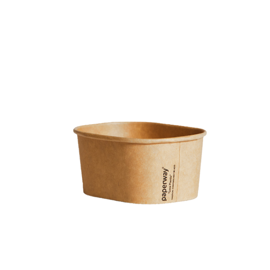 Papeway Mini 250ml Kraft Rectangular Container – eco-friendly PP-lined kraft paper food box for salads and sides, compatible with PET lid, 500 per carton.