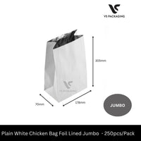 Plain White Chicken Bag Foil Lined Jumbo  - 250pcs/Pack VS Packaging