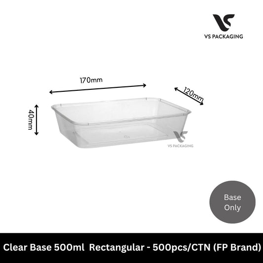 Clear Base 500ml Rectangular Container - 500pcs/CTN (FP Brand) VS Packaging