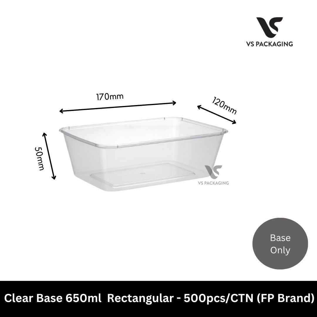 Clear Base Rectangular 650ml Takeaway Container - 500pcs/CTN (FP Brand) VS Packaging