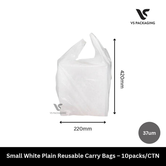 Small White Plain Reusable Carry Bags – 10packs/CTN VS Packaging