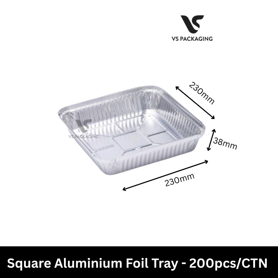 7223 Square Aluminium Foil Tray 230x230x38mm - 200pcs/CTN VS Packaging