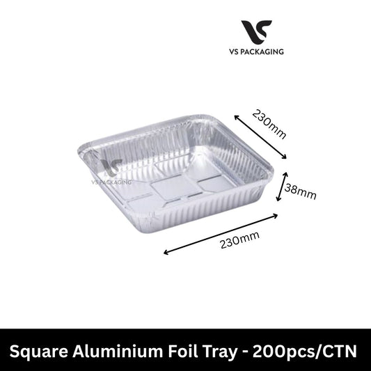 7223 Square Aluminium Foil Tray 230x230x38mm - 200pcs/CTN VS Packaging