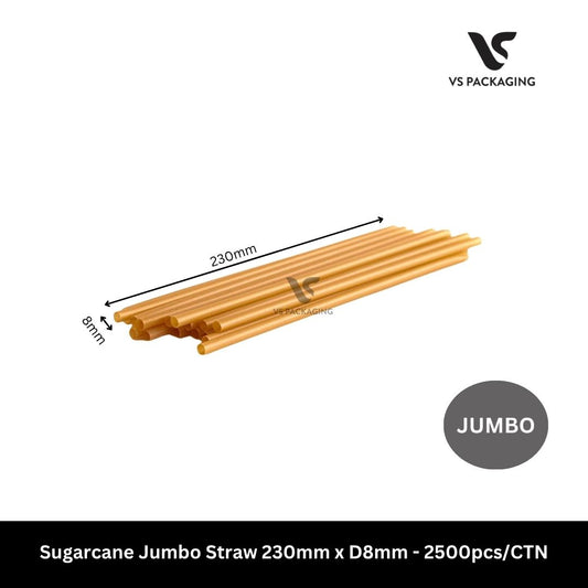 Sugarcane Jumbo Straw 230mm x D8mm - 2500pcs/CTN VS Packaging