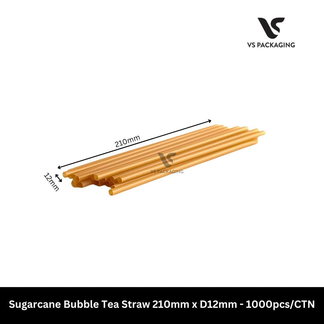 Sugarcane Bubble Tea Straw 210mm x D12mm - 1000pcs/CTN VS Packaging